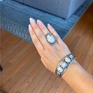 Hand Crafted White Buffalo Floral Accent Ring only
